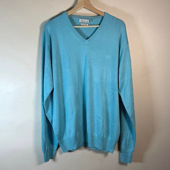 Peter Millar Silk Blend Sky Light Blue V Neck Sweater XL Business Work Wear - Picture 1 of 10